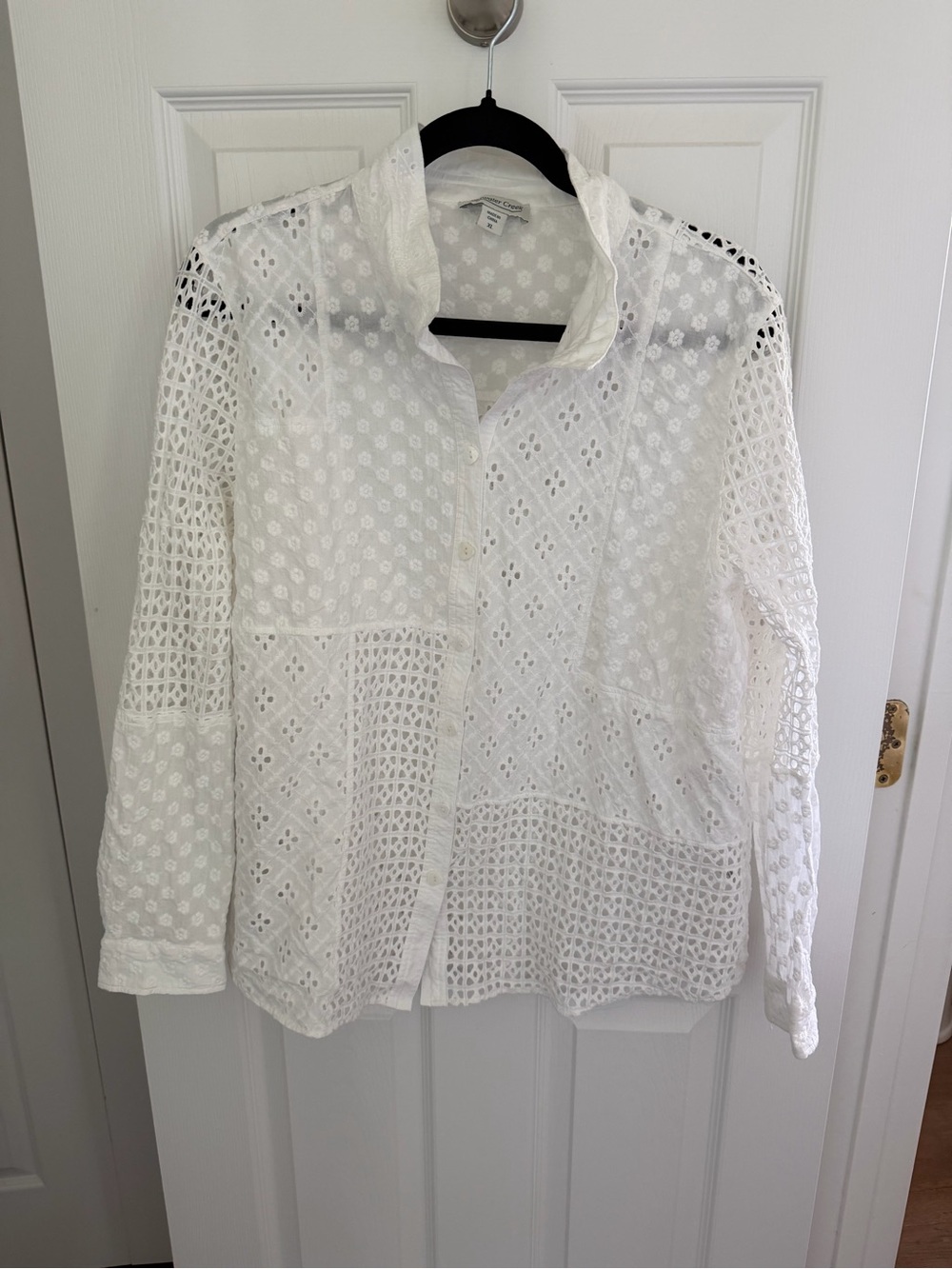 Coldwater Creek White Eyelet 100% Cotton Lightweight Jacket Size Extra Large